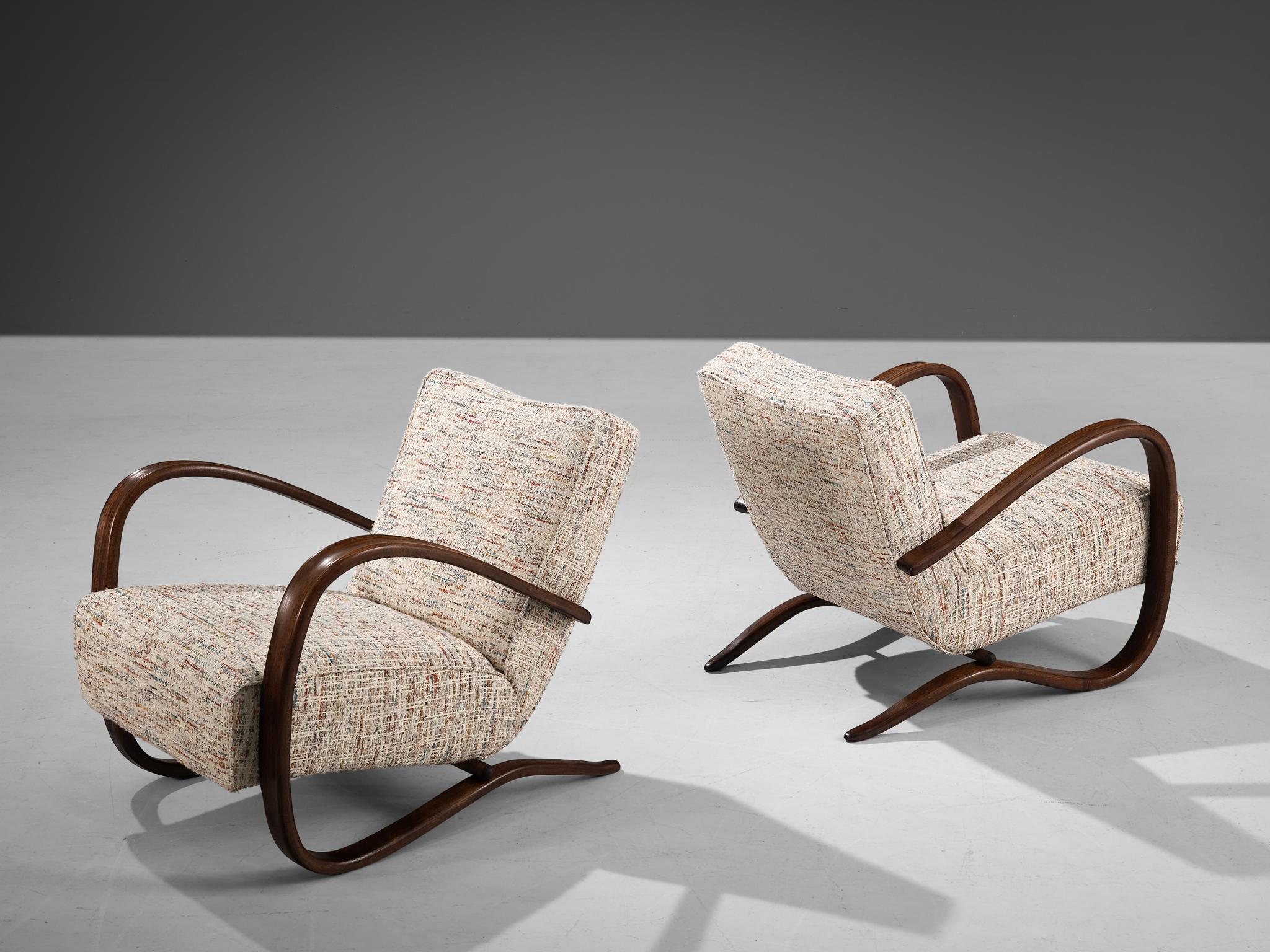Jindrich Halabala Pair of Lounge Chairs in Patterned Upholstery 4