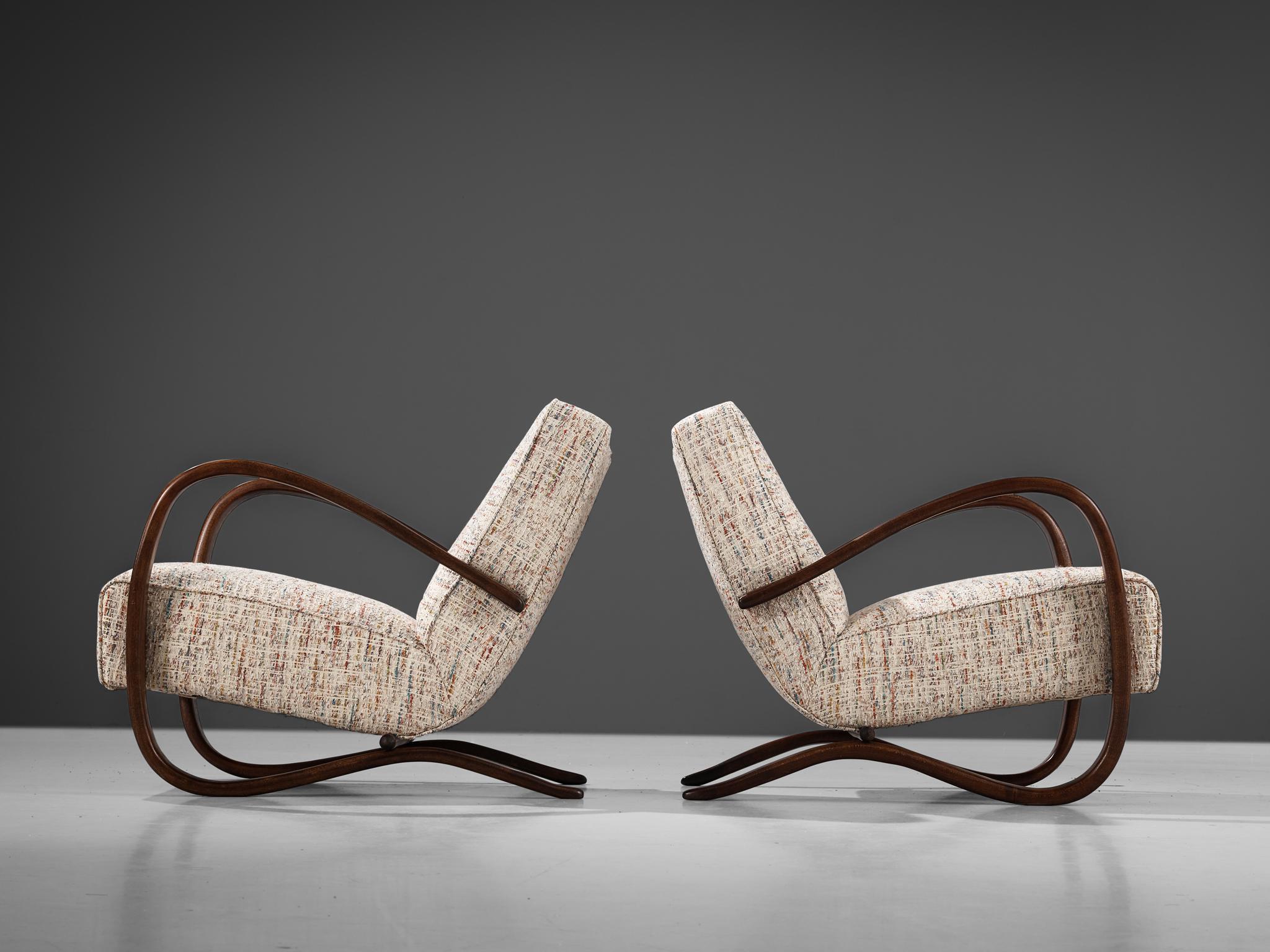 Mid-20th Century Jindrich Halabala Pair of Lounge Chairs in Patterned Upholstery