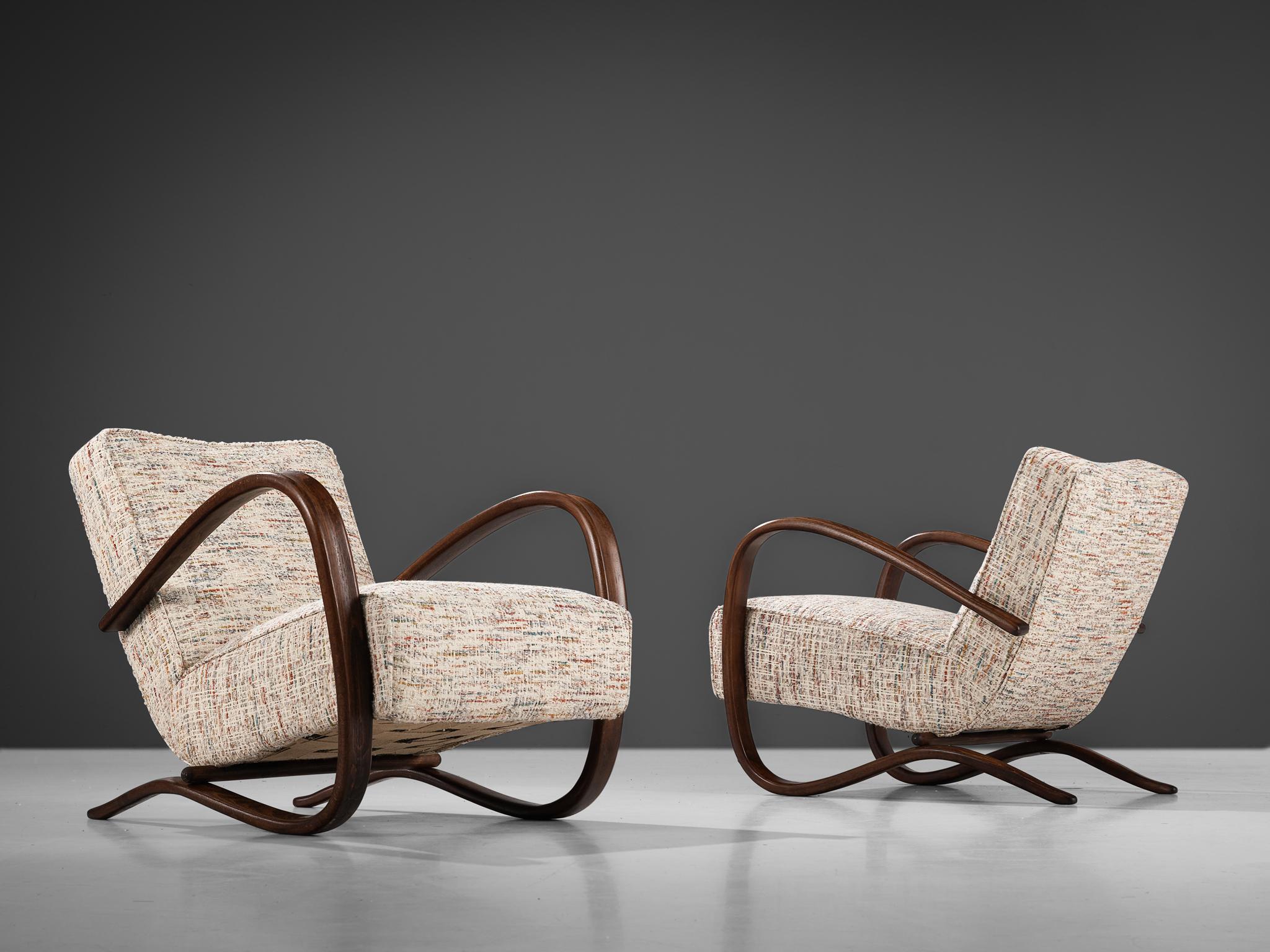 Jindrich Halabala Pair of Lounge Chairs in Patterned Upholstery 1