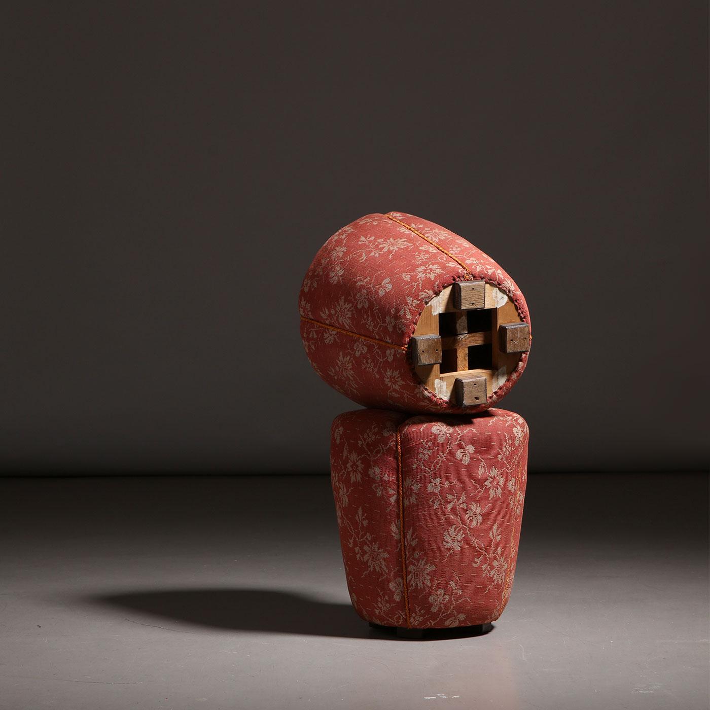 Mid-20th Century Jindřich Halabala Pair of Stools in Coral Floral Fabric, 1930s For Sale