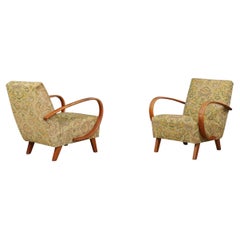 Jindrich Halabala Patinated Armchairs with Original Floral Upholstery, 1940s