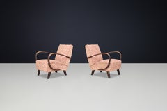 Jindrich Halabala Patinated Bentwood Armchairs with Original Upholstery, 1940s