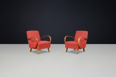 Jindrich Halabala Patinated Bentwood Armchairs with Original Upholstery, 1940s
