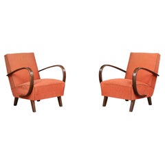 Jindrich Halabala Patinated Bentwood Armchairs with Original Upholstery, 1940s