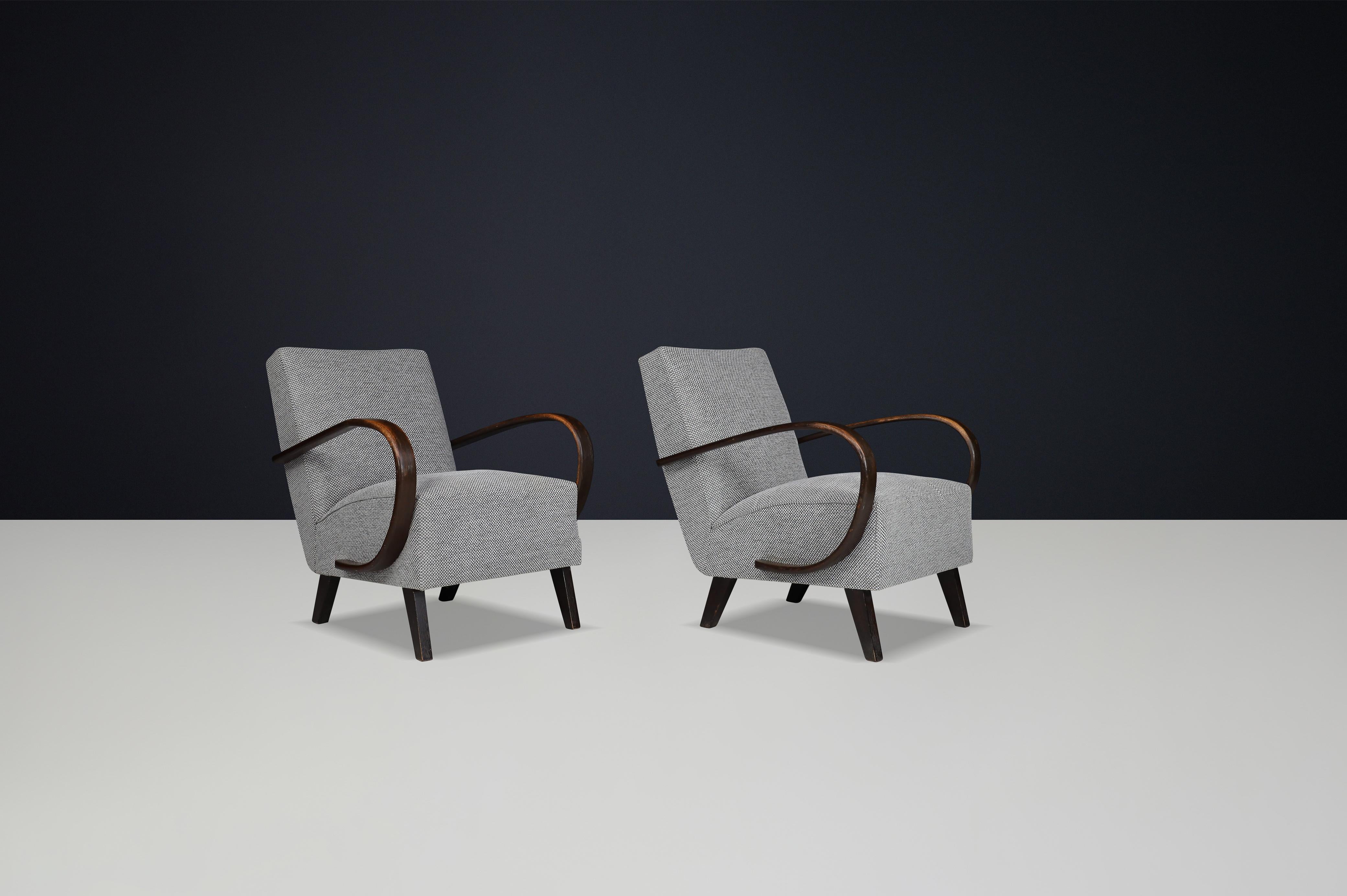 Jindrich Halabala, neu gepolsterte Loungesessel aus Bugholz, 1940er-Jahre (Art déco) im Angebot