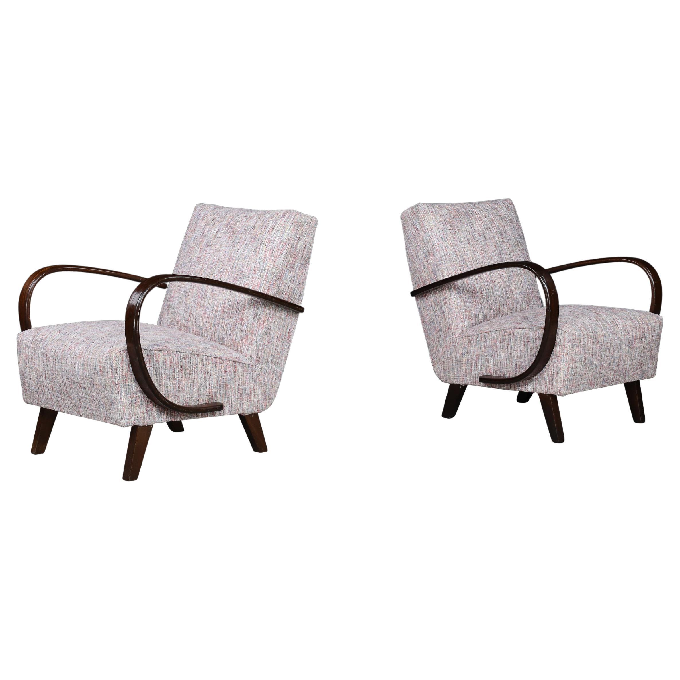 Jindrich Halabala Re-Upholstered Bentwood Lounge Chairs, 1940s