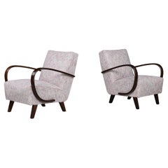 Jindrich Halabala Re-Upholstered Bentwood Lounge Chairs, 1940s