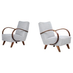 Jindrich Halabala Re-Upholstered Bentwood Lounge Chairs, 1940s