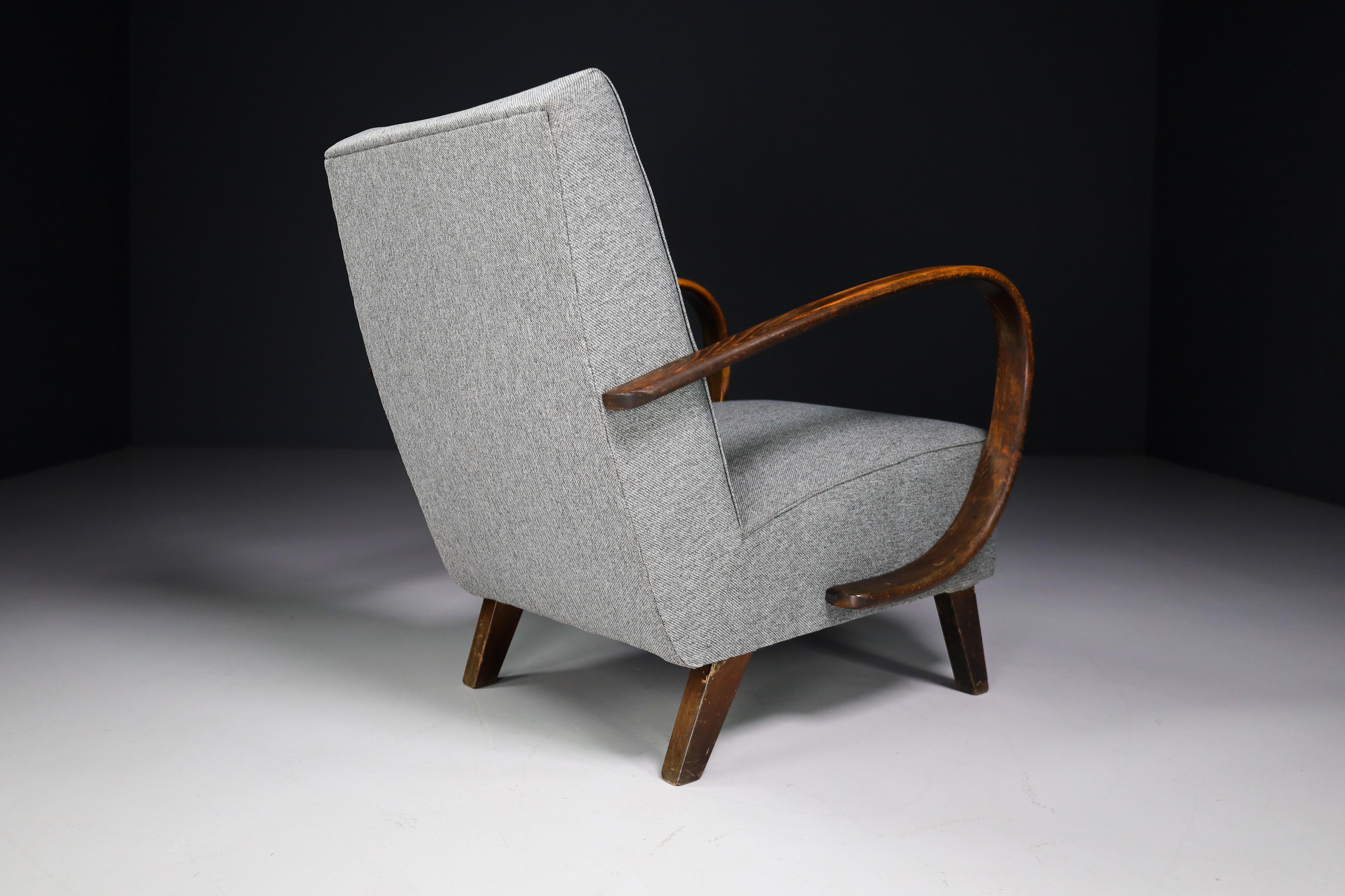 20th Century Jindrich Halabala Re-Upholstered Patinated Bentwood Armchairs