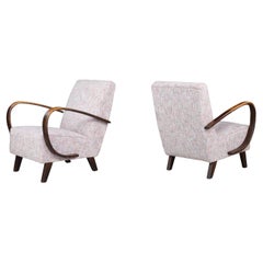 Jindrich Halabala Re-Upholstered Patinated Bentwood Lounge Chairs, 1940s