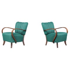 Chaises longues JIndrich Halabala retapissées en bois courbé patiné des années 1930