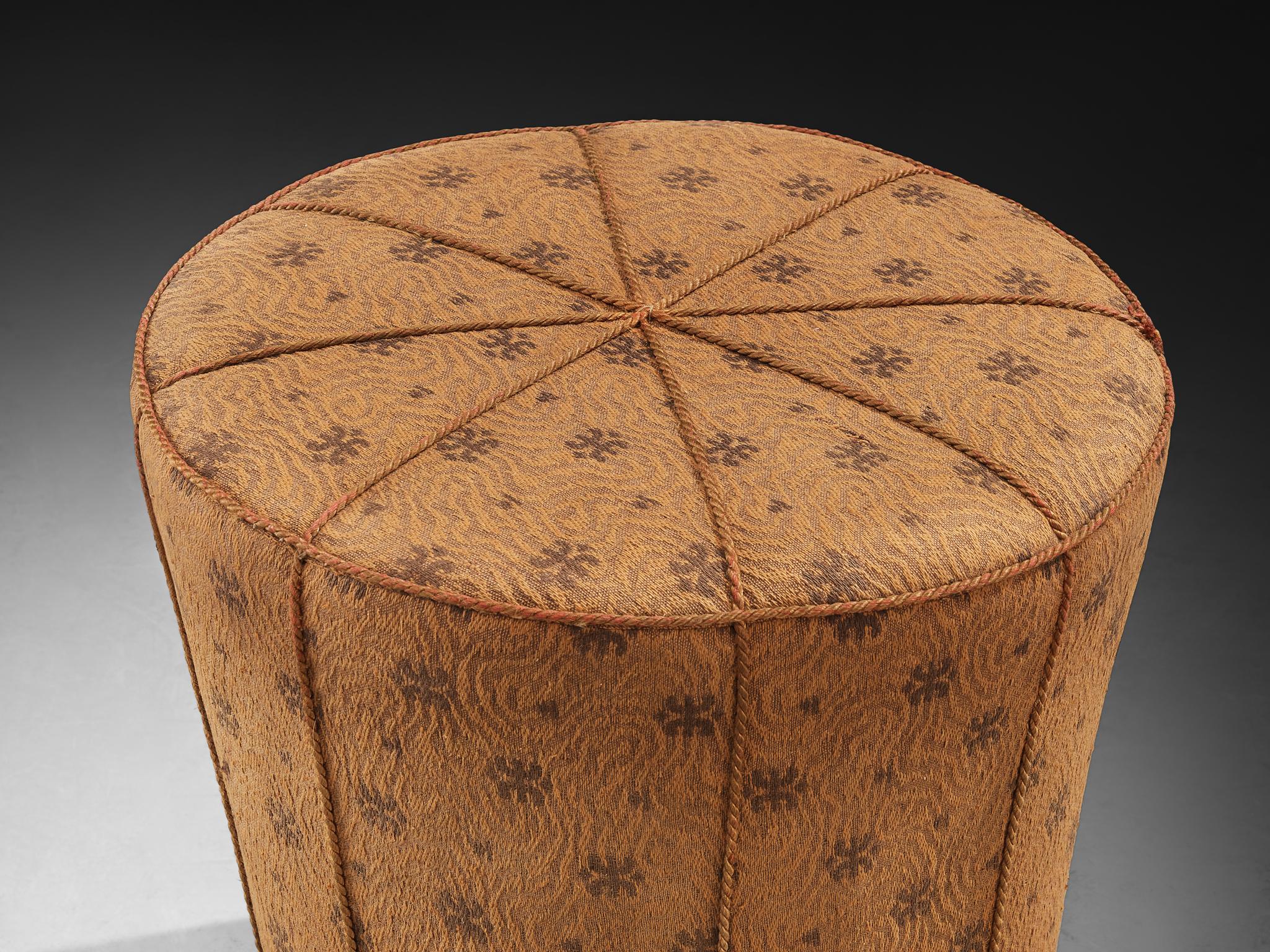 Czech Jindrich Halabala Round Stool in Decorative Fabric For Sale