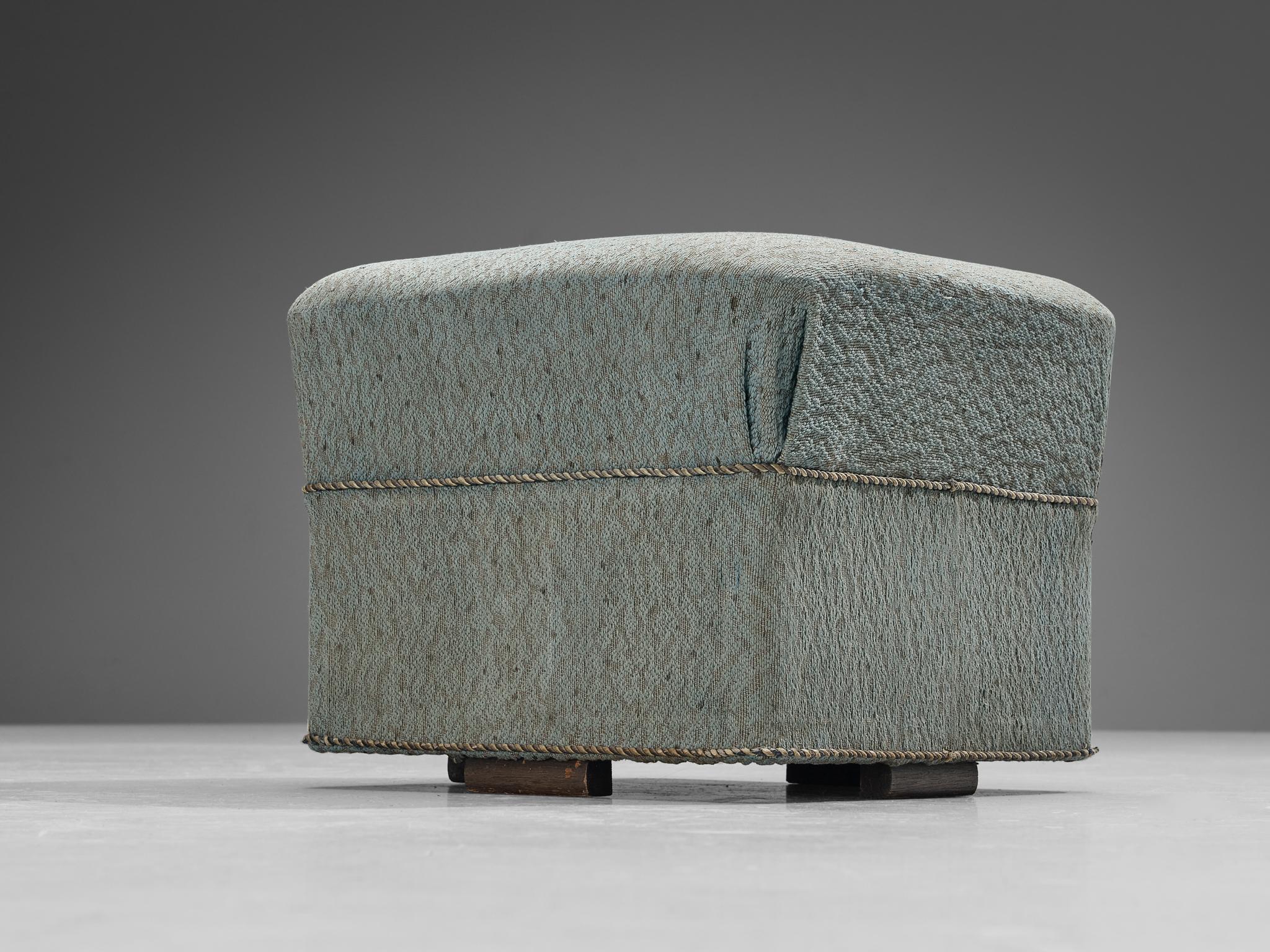 Art Deco Jindrich Halabala Square Stool in Light Blue Upholstery For Sale
