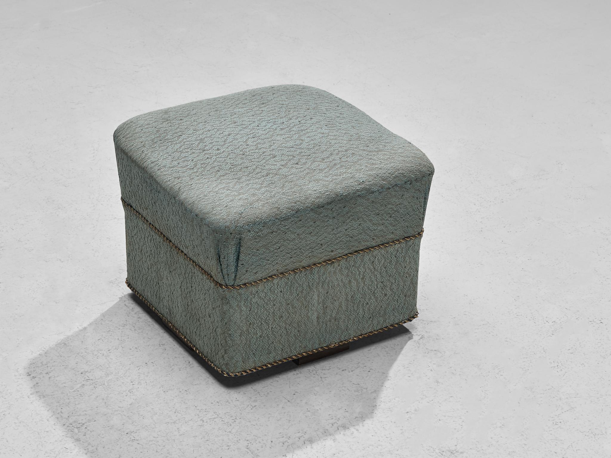 Czech Jindrich Halabala Square Stool in Light Blue Upholstery For Sale