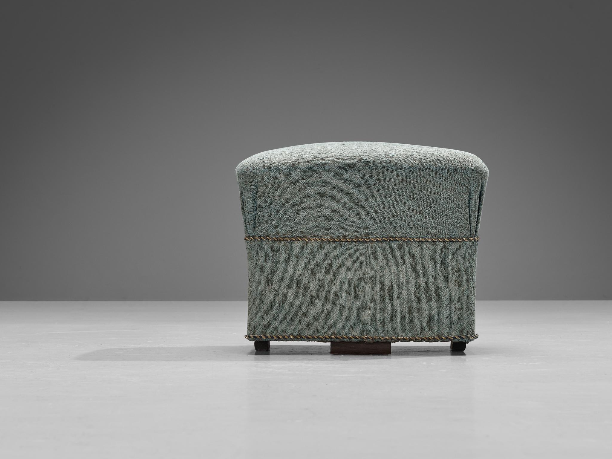 Jindrich Halabala Square Stool in Light Blue Upholstery In Good Condition For Sale In Waalwijk, NL