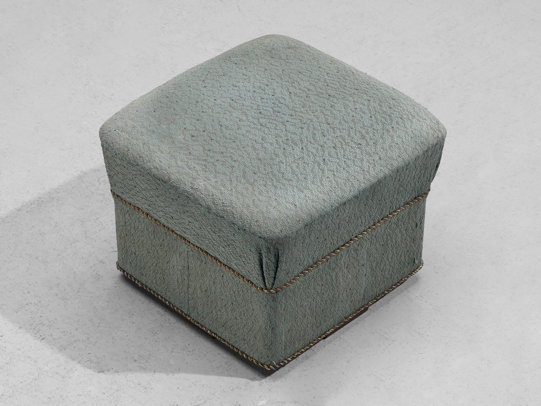 Fabric Jindrich Halabala Square Stool in Light Blue Upholstery For Sale