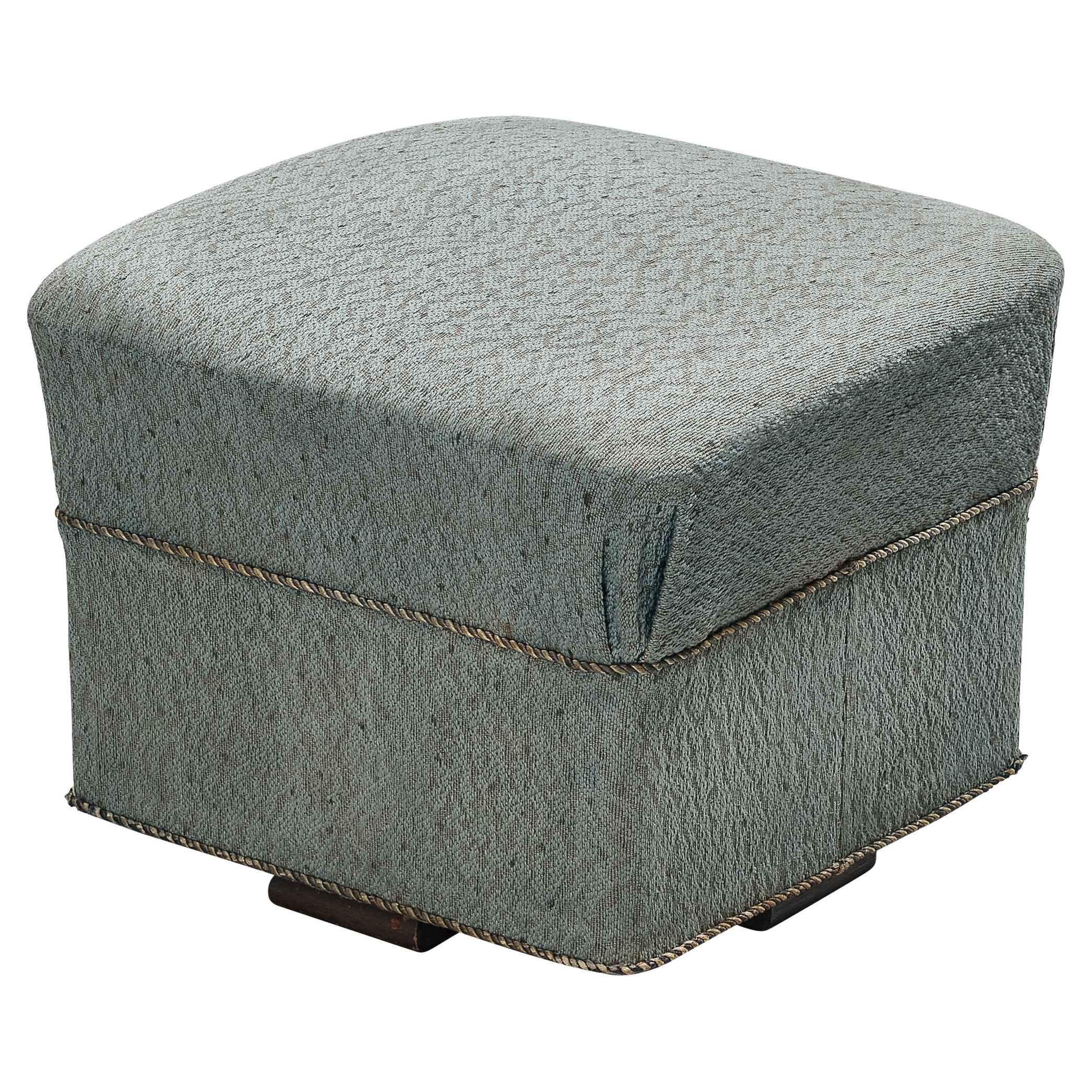 Jindrich Halabala Square Stool in Light Blue Upholstery For Sale