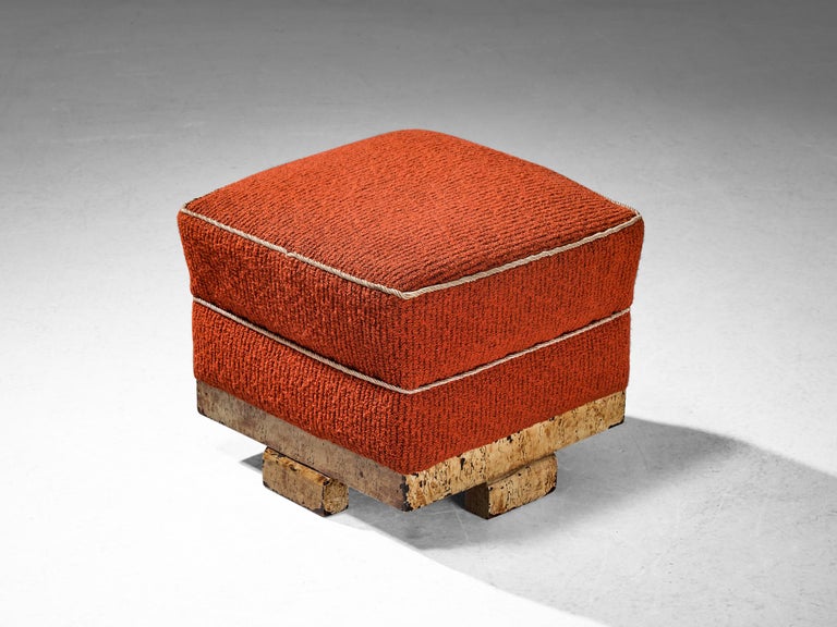 Jindrich Halabala for UP Závody, footstool or ottoman, fabric, wood, Czech Republic, 1930s

This pouf or footstool is designed by Jindrich Halabala in the 1930s when the Art Deco Period was at its highest point and distinguishes itself by means of