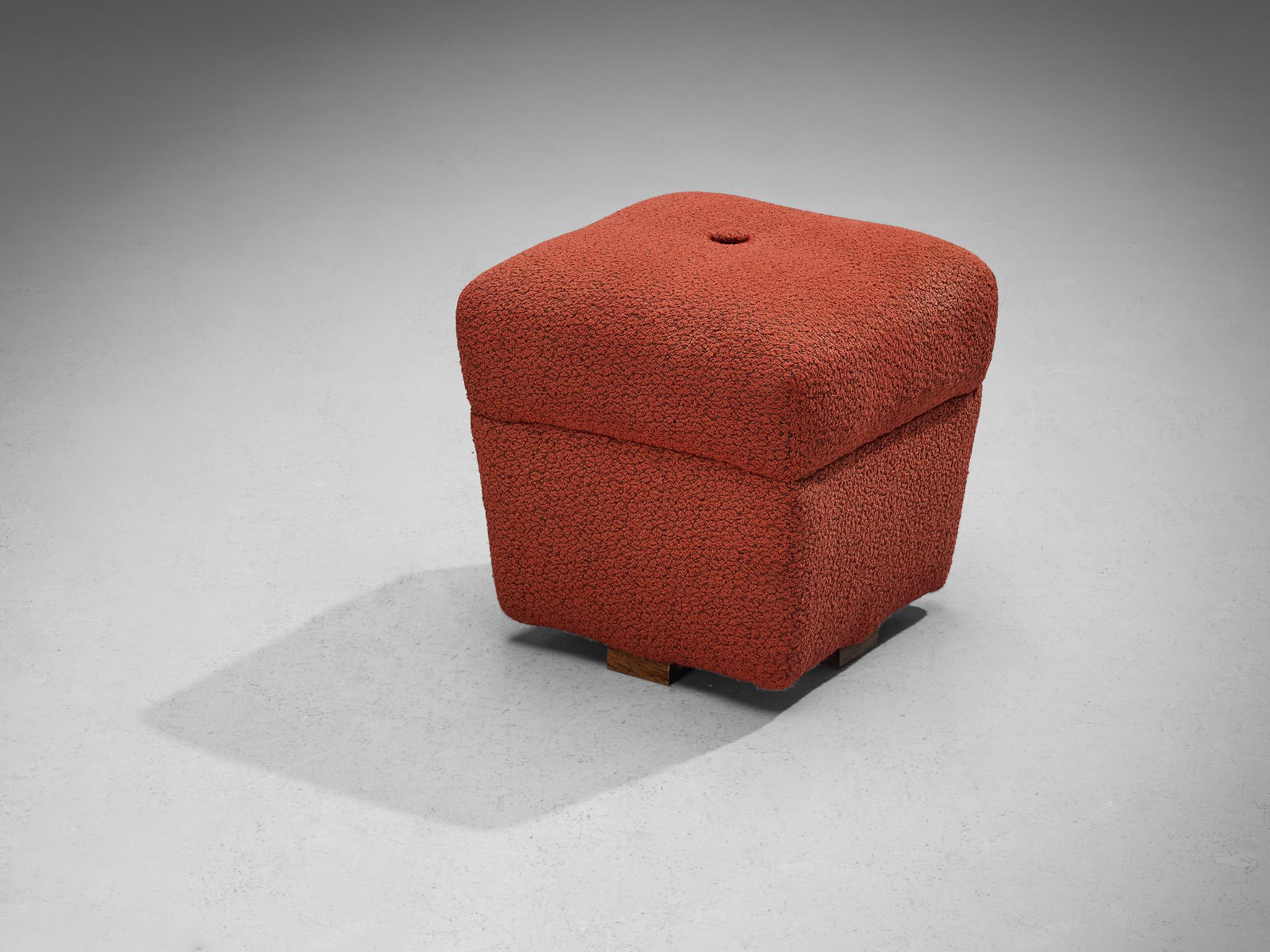 Jindrich Halabala for UP Závody, footstool / tabouret / ottoman, fabric, stained oak, Czech Republic, 1930s.

This poetic pouf is designed in the 1930s when the Art Deco Period was at its highest point and distinguishes itself by means of artistic