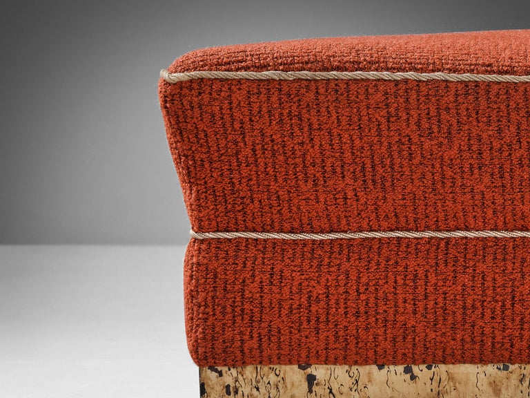 Art Deco Jindrich Halabala Square Stool in Red Upholstery