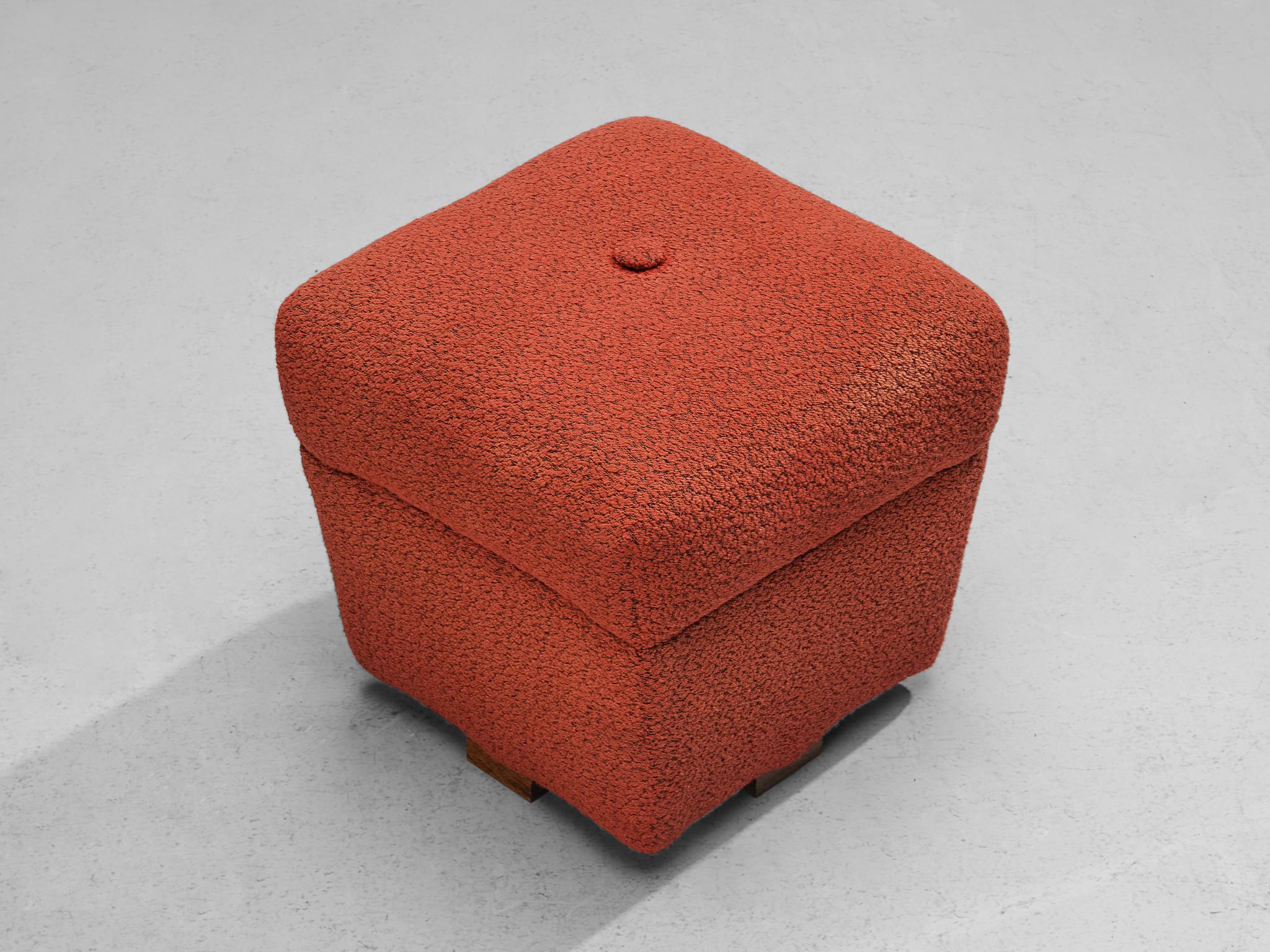 Czech Jindrich Halabala Square Stool in Red Upholstery For Sale