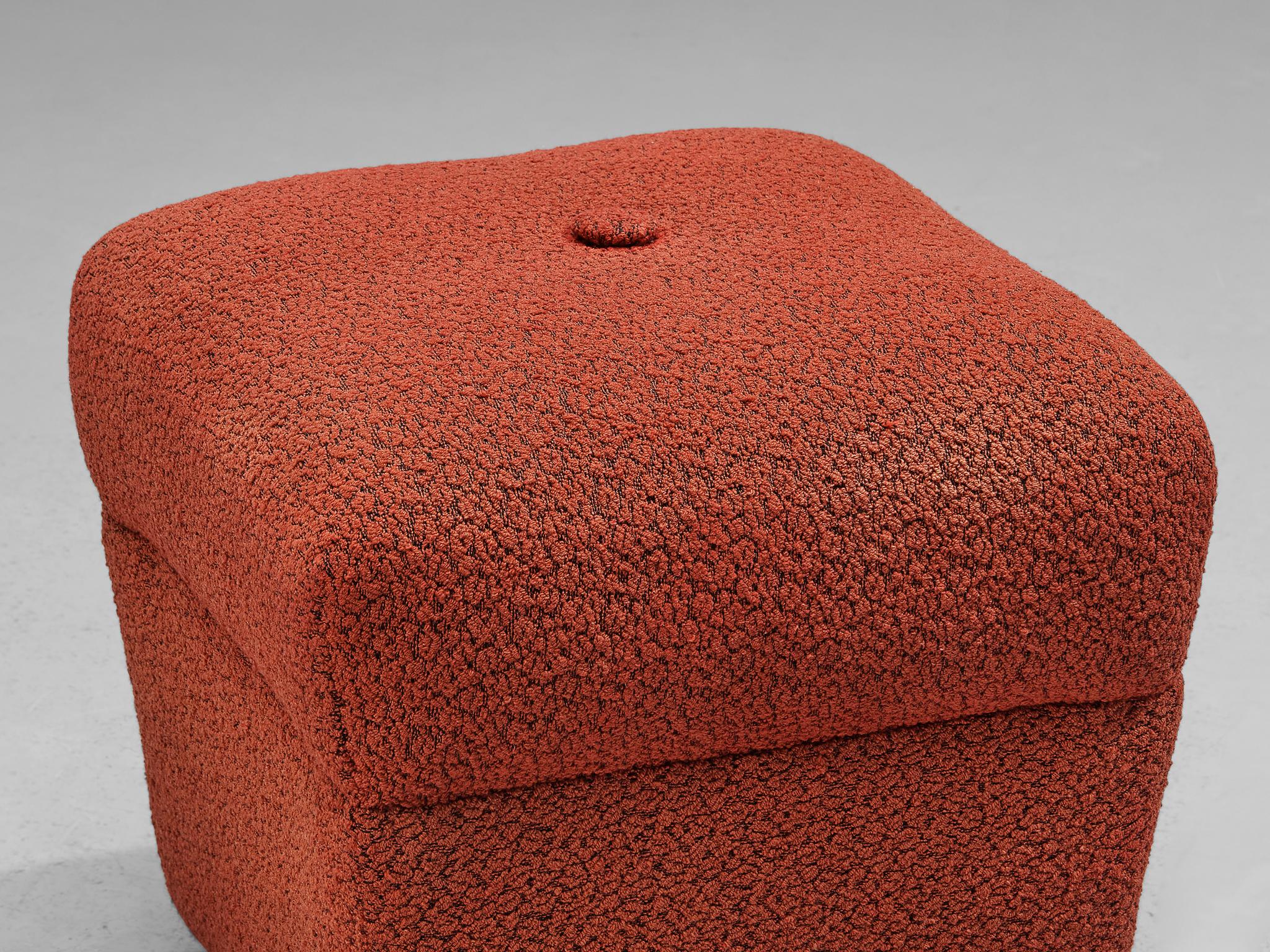Jindrich Halabala Square Stool in Red Upholstery In Good Condition In Waalwijk, NL