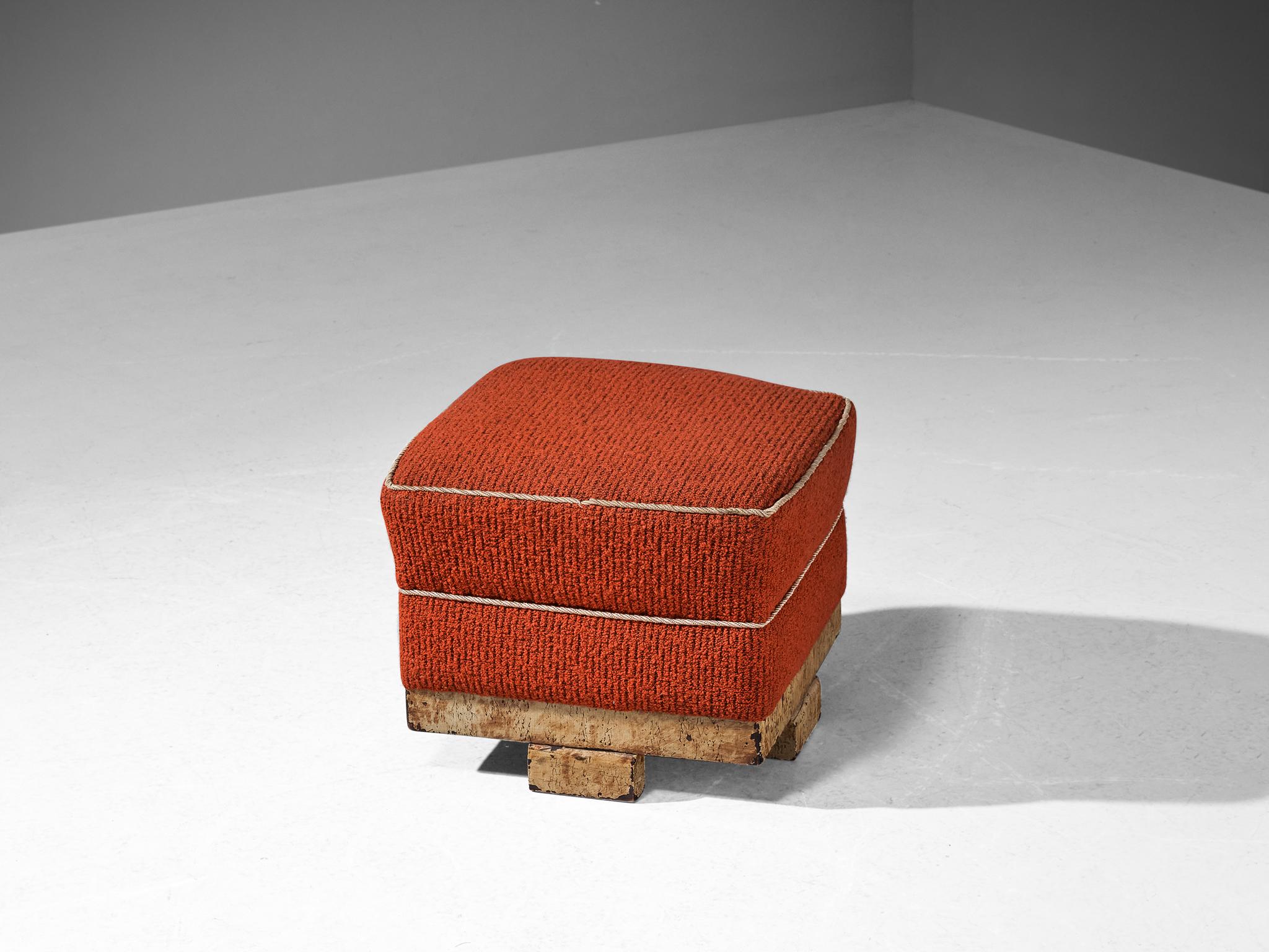 Mid-20th Century Jindrich Halabala Square Stool in Red Upholstery