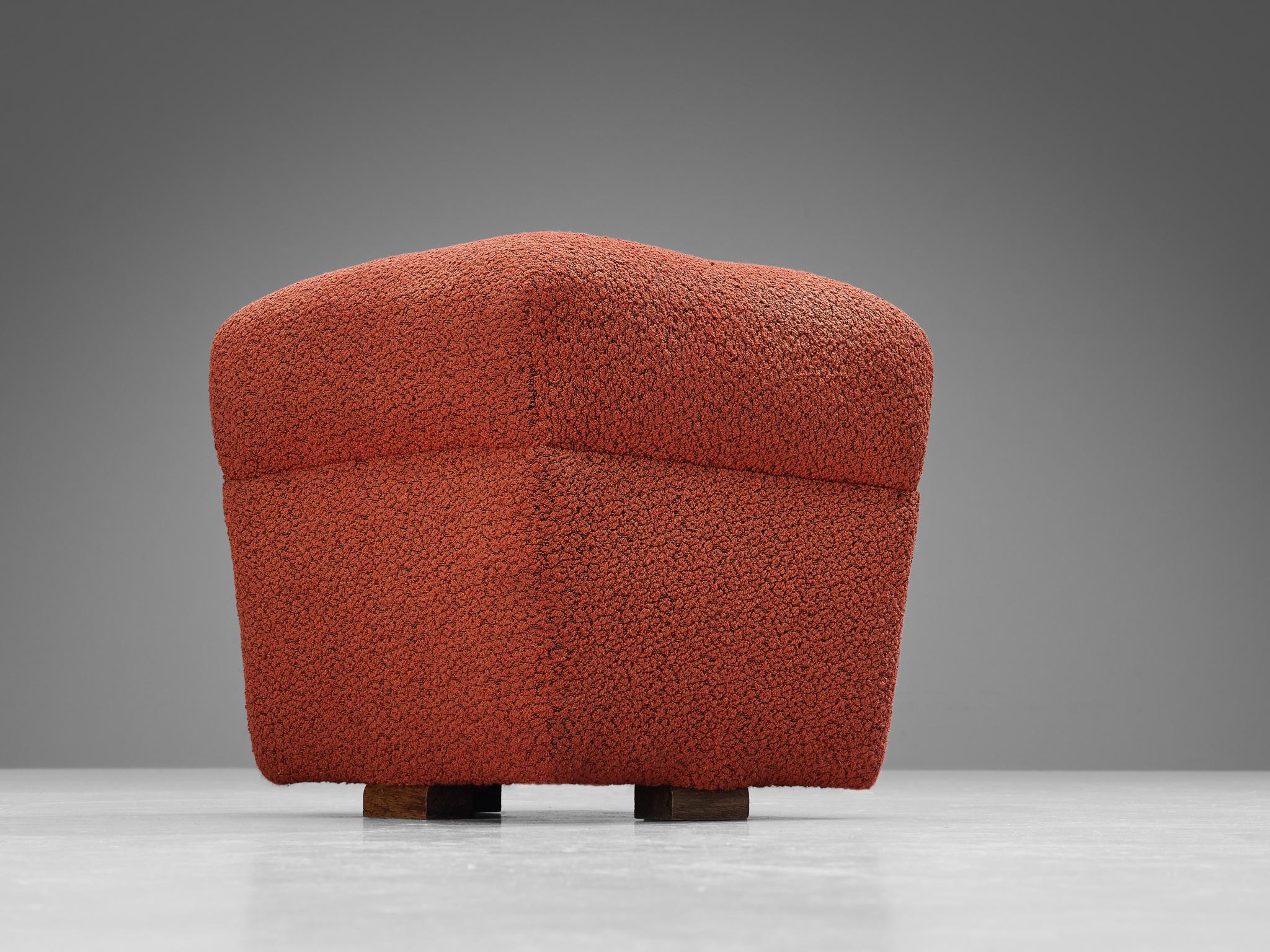 Mid-20th Century Jindrich Halabala Square Stool in Red Upholstery