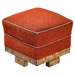 Jindrich Halabala Square Stool in Red Upholstery