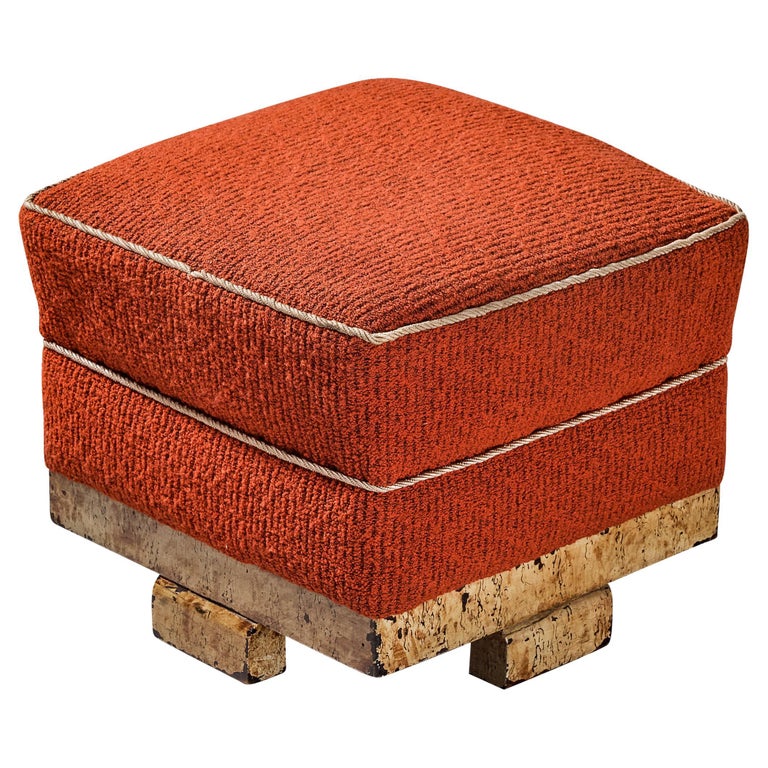 Jindrich Halabala Square Stool in Red Upholstery