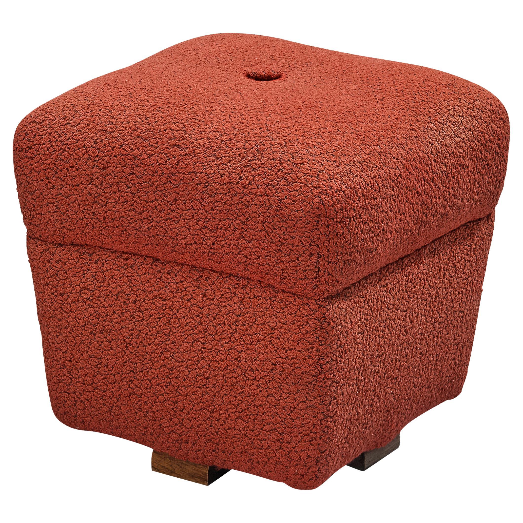 Jindrich Halabala Square Stool in Red Upholstery For Sale