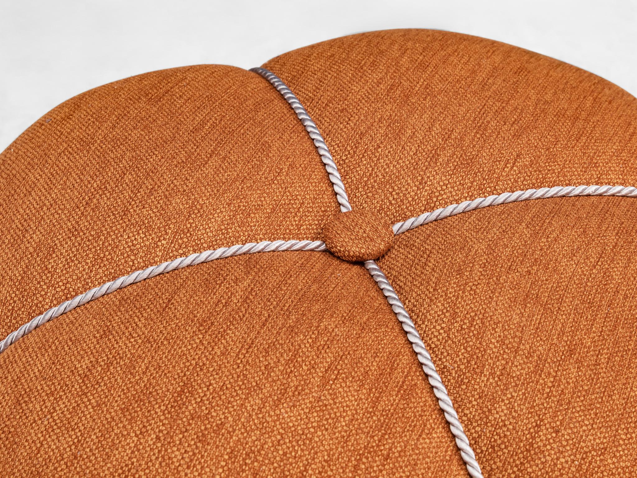 Art Deco Jindrich Halabala Stool in Decorative Burnt Orange Fabric and Walnut For Sale