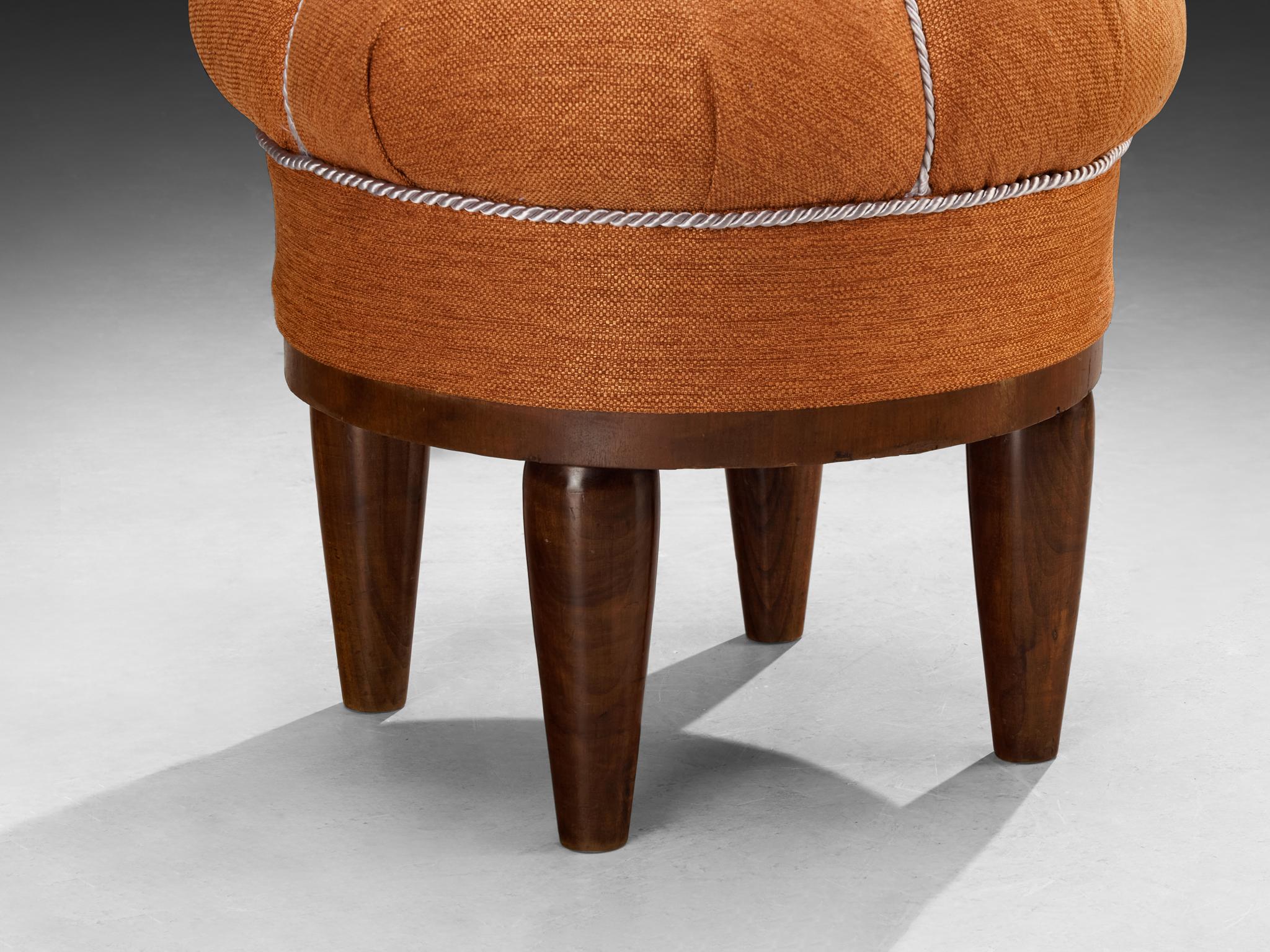 Jindrich Halabala Stool in Decorative Burnt Orange Fabric and Walnut In Good Condition For Sale In Waalwijk, NL