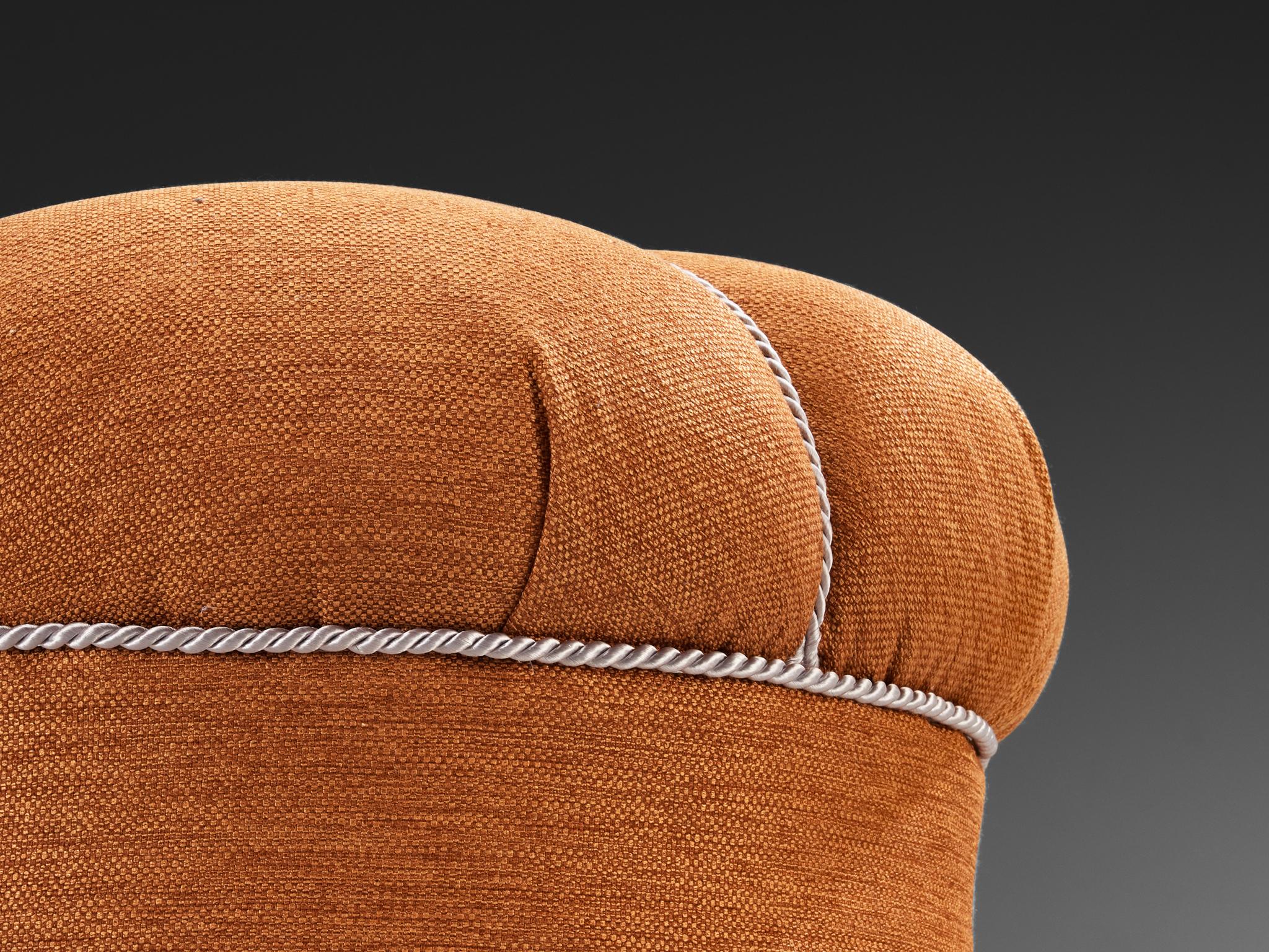 Jindrich Halabala Stool in Decorative Burnt Orange Fabric and Walnut For Sale 1