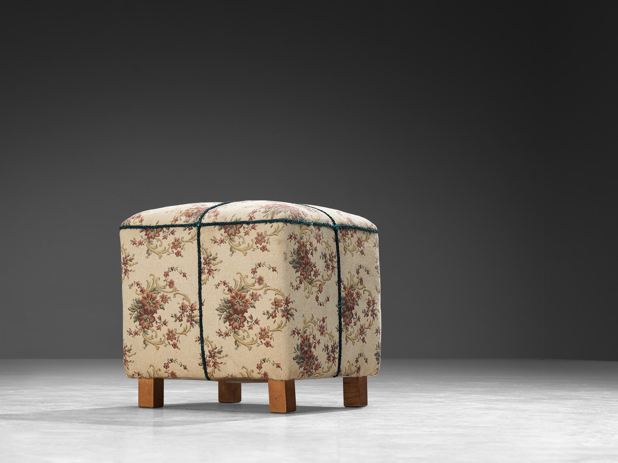 Art Deco Jindrich Halabala Stool in Decorative Floral Upholstery