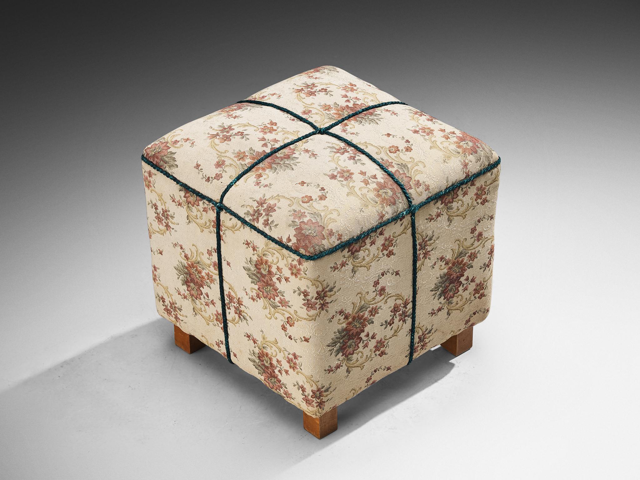 Mid-20th Century Jindrich Halabala Stool in Decorative Floral Upholstery