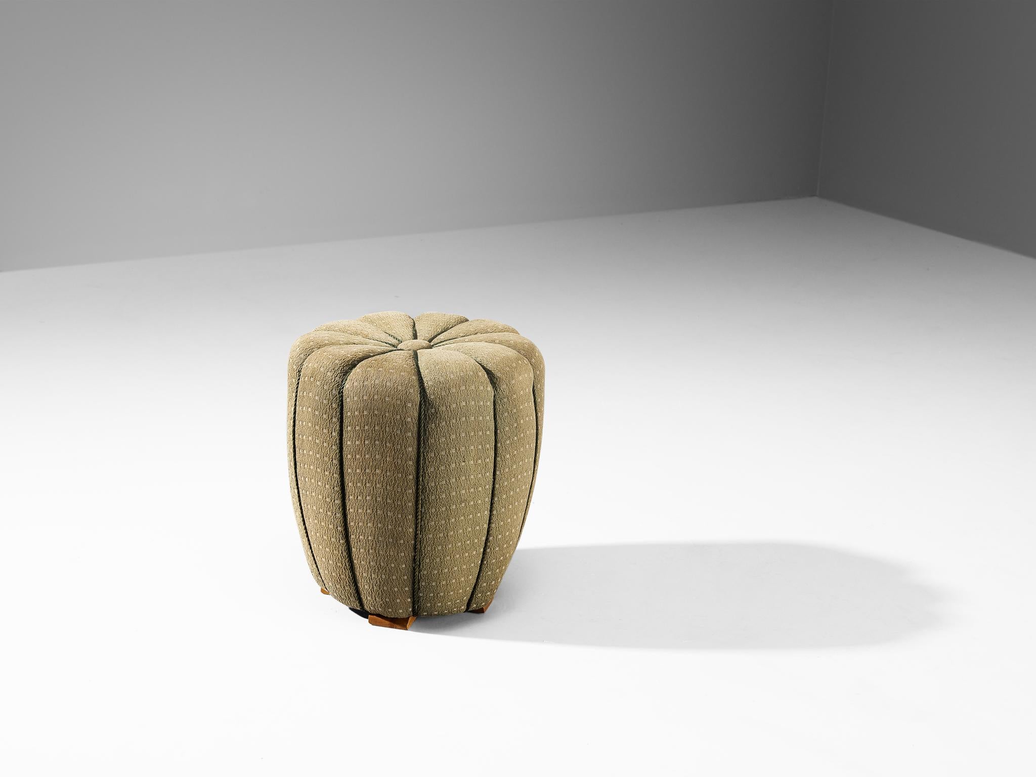Jindrich Halabala for UP Závody, footstool, tabouret, ottoman, fabric, stained wood, Czech Republic, 1930s.

This poetic pouf is designed in the 1930s when the Art Deco Period was at its highest point and distinguishes itself by means of artistic
