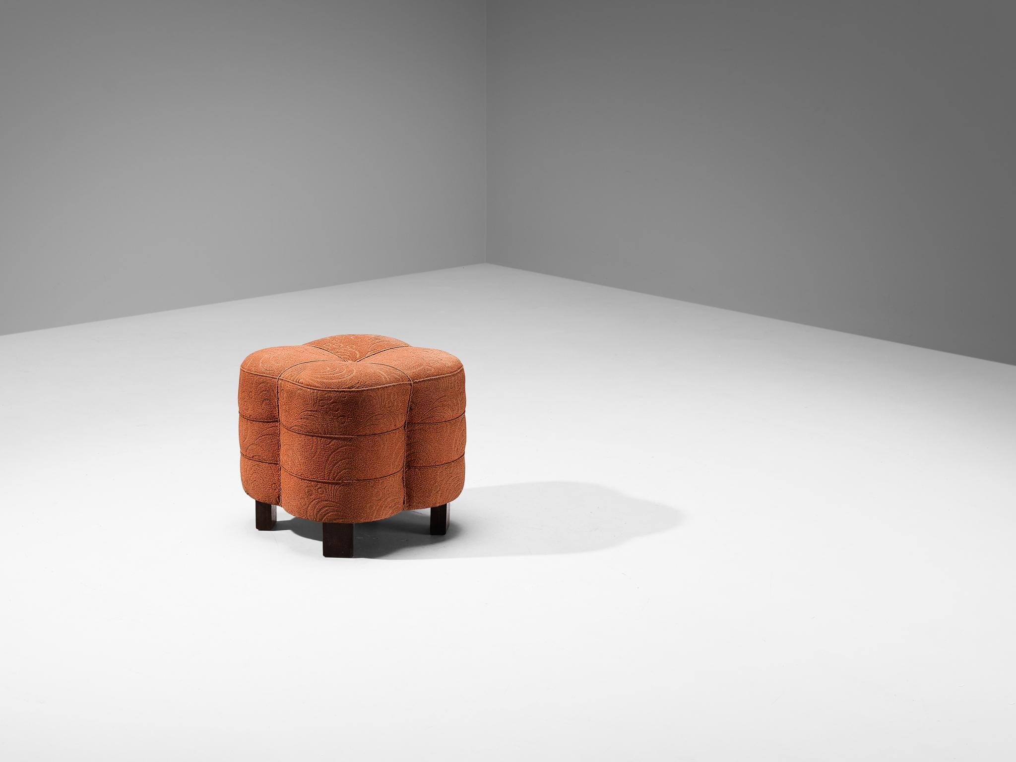 Jindrich Halabala for UP Závody, footstool, tabouret, ottoman, fabric, wood, Czech Republic, 1930s.

This poetic pouf is designed in the 1930s when the Art Deco Period was at its highest point and distinguishes itself by means of artistic