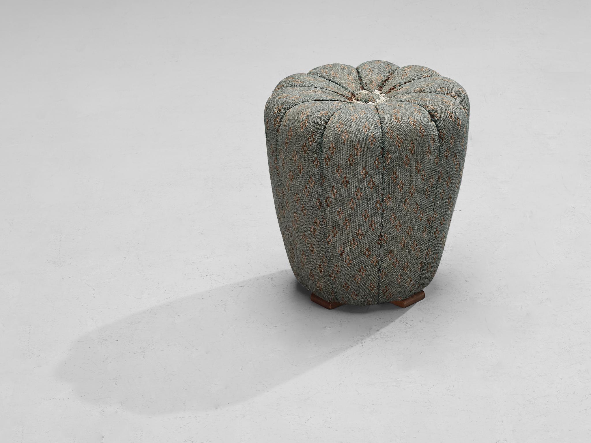 Jindrich Halabala for UP Závody, footstool, tabouret, ottoman, fabric, wood, Czech Republic, 1930s.

This poetic pouf is designed in the 1930s when the Art Deco Period was at its highest point and distinguishes itself by means of artistic upholstery