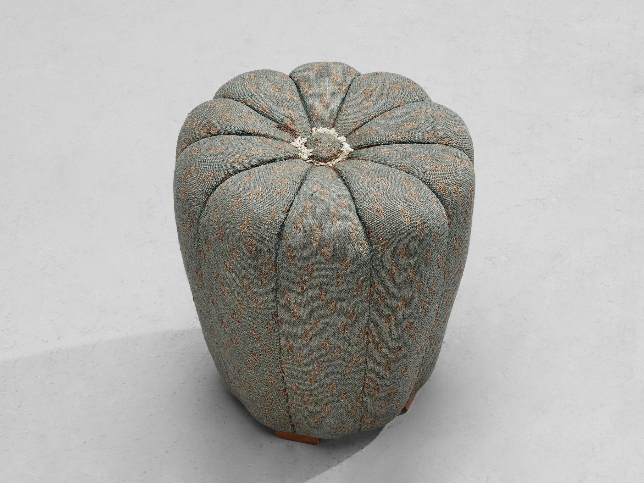 Mid-20th Century Jindrich Halabala Stool in Decorative Pistache Green Upholstery