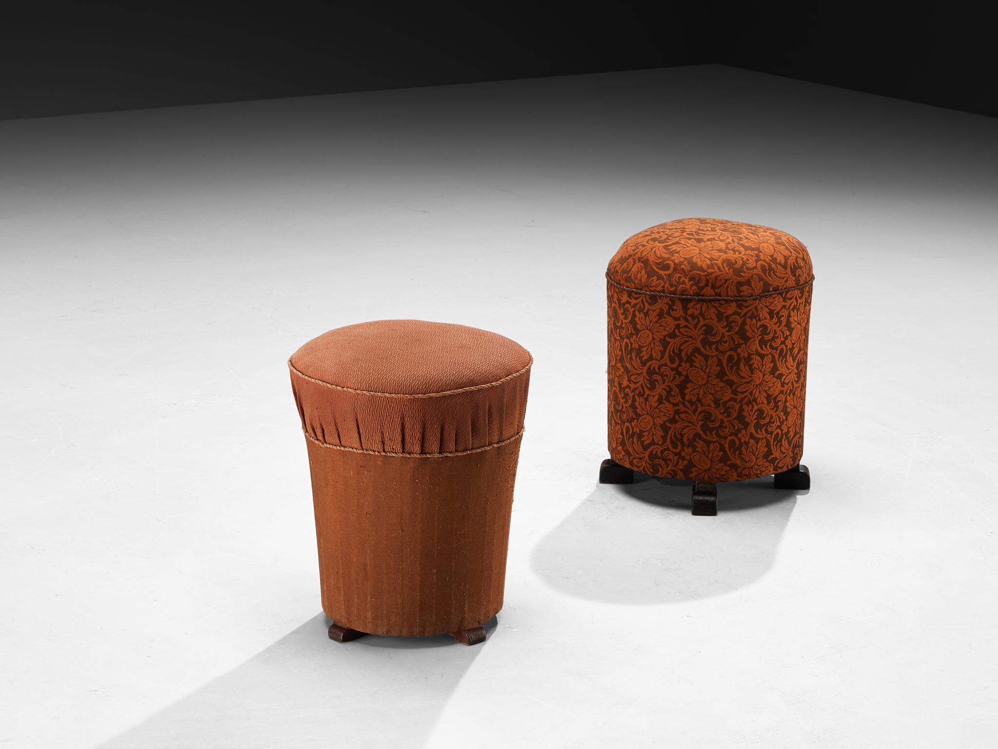 Jindrich Halabala for UP Závody, footstools, tabourets, ottomans, fabric, wood, Czech Republic, 1930s.

This poetic pouf is designed in the 1930s when the Art Deco Period was at its highest point and distinguishes itself by means of artistic