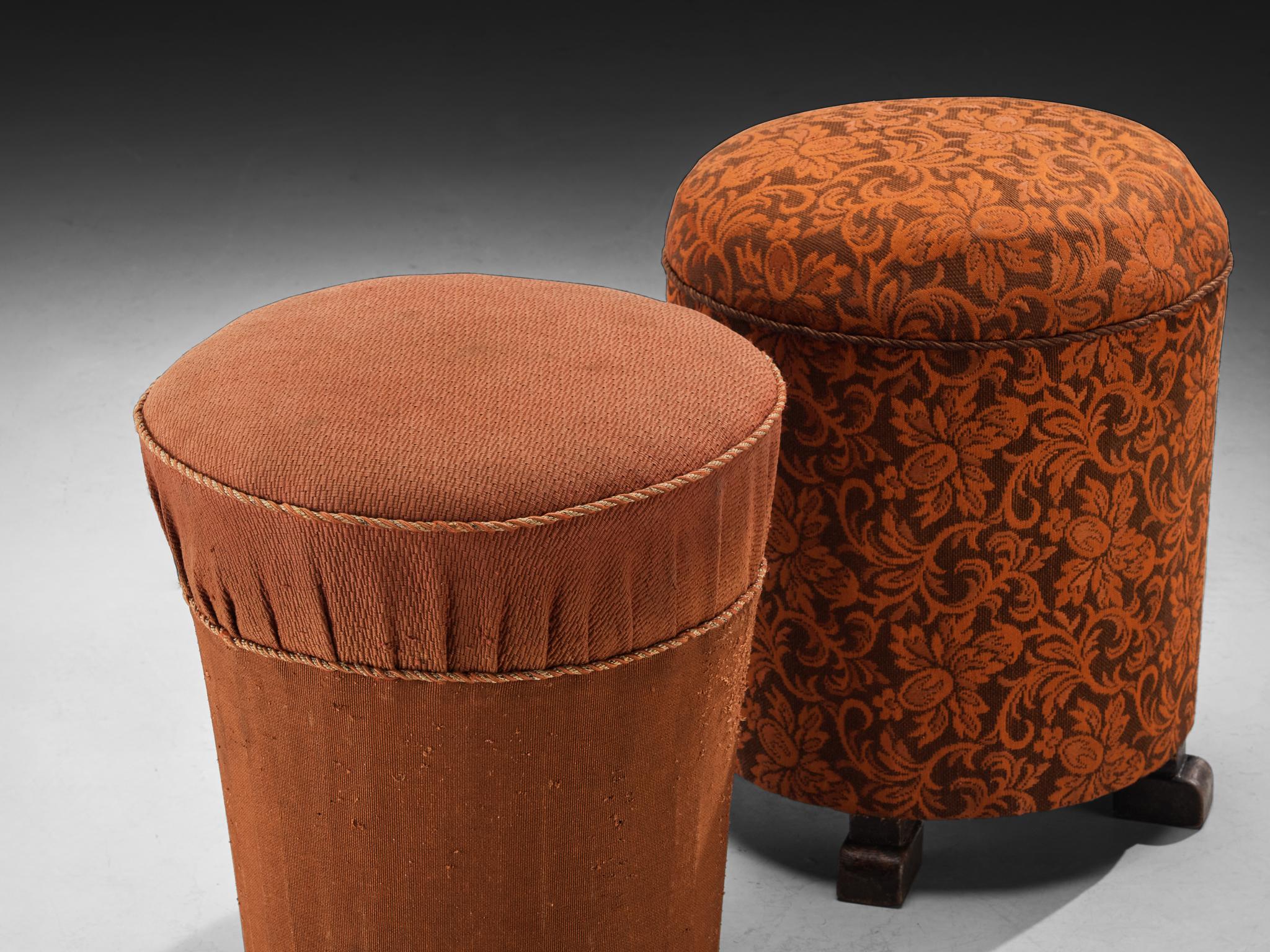 Czech Jindrich Halabala Stools in Decorative Patterned Upholstery