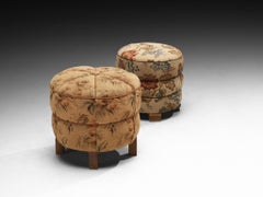Jindrich Halabala Stools in Decorative Upholstery