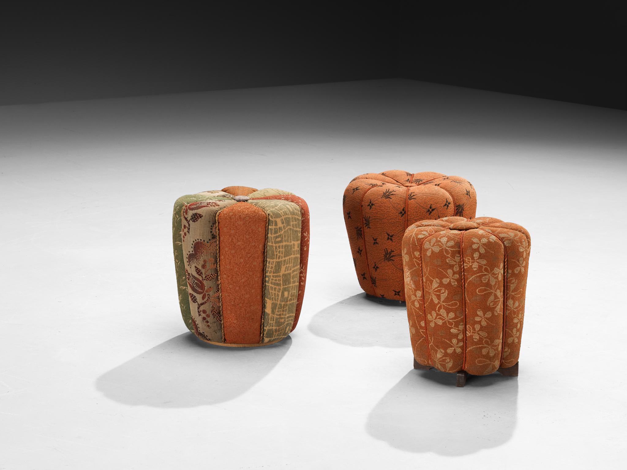 Czech Jindrich Halabala Stools in Decorative Upholstery