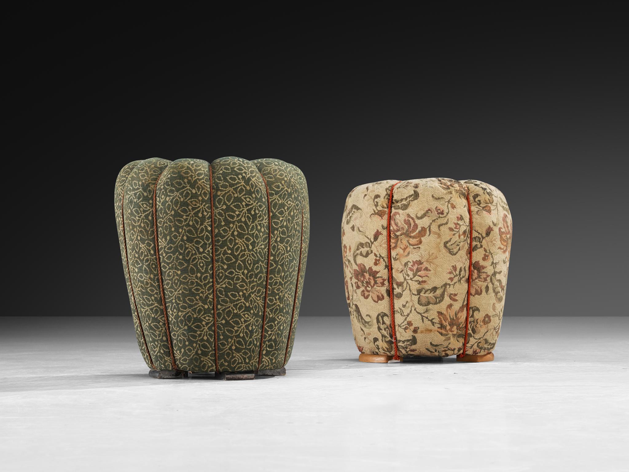 Czech Jindrich Halabala Stools in Decorative Upholstery For Sale