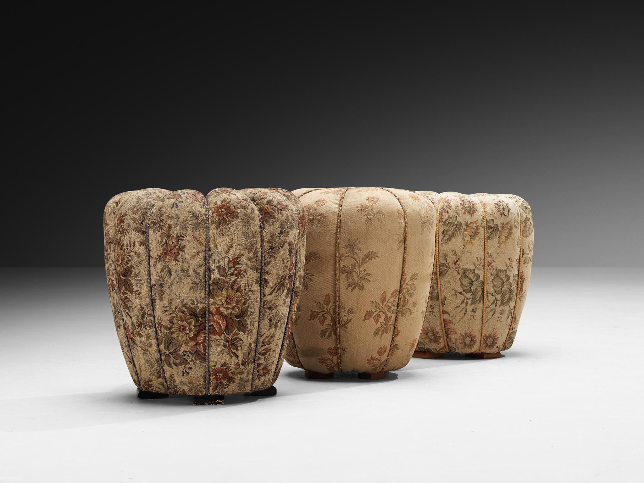 Czech Jindrich Halabala Stools in Decorative Upholstery For Sale