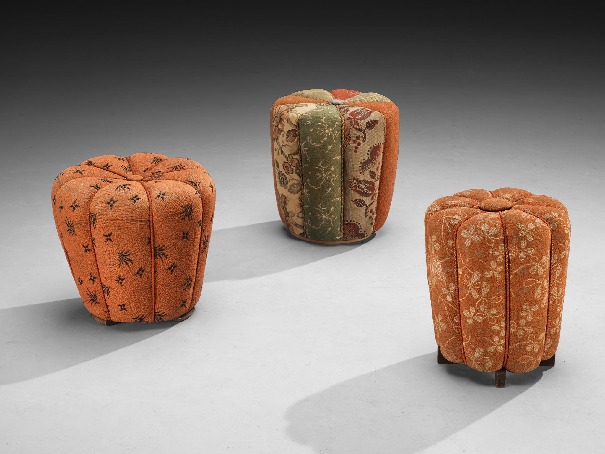 Fabric Jindrich Halabala Stools in Decorative Upholstery