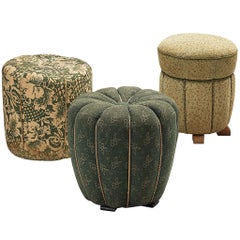 Jindrich Halabala Stools in Decorative Upholstery