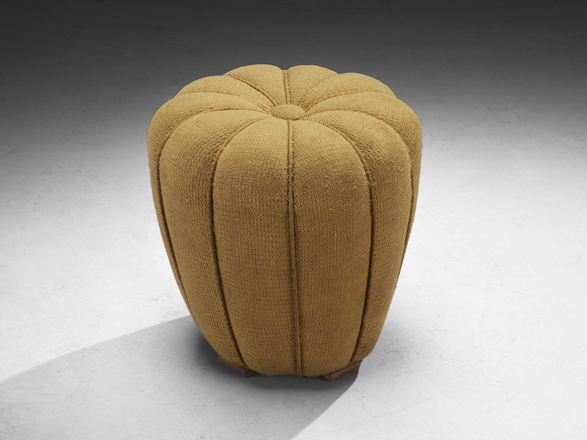 Jindrich Halabala Stools in Decorative Yellow and Green Upholstery 1