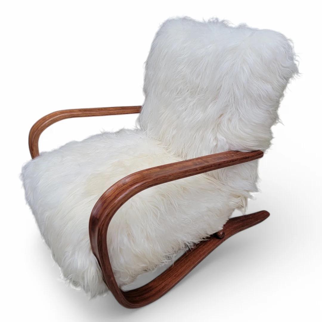 Wool Jindrich Halabala Style Lounge Chairs In Natural Tibetan Lambswool - Pair